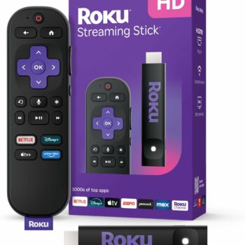 Roku Streaming Stick 4K plugged into TV HDMI port