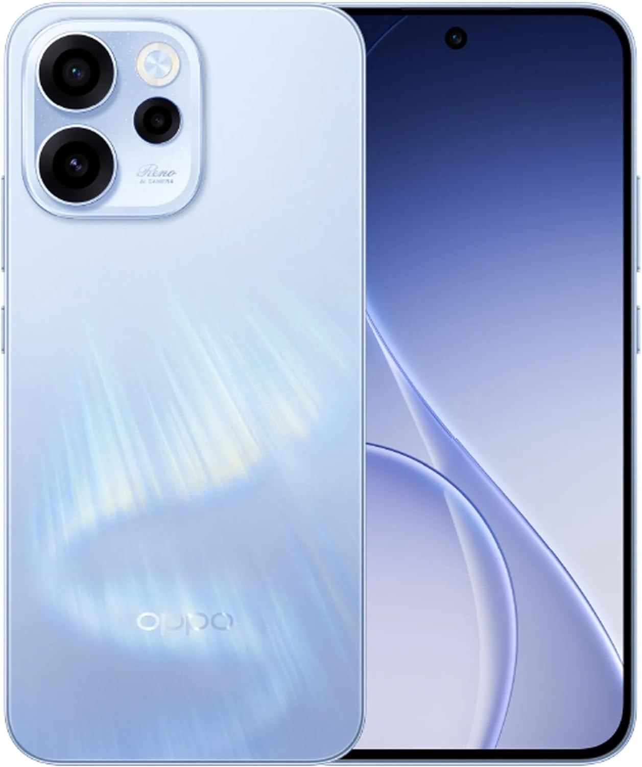 OPPO Reno 15F AMOLED 120Hz display smartphone UAE OPPO Reno 15F 5G Aurora Blue front and back view