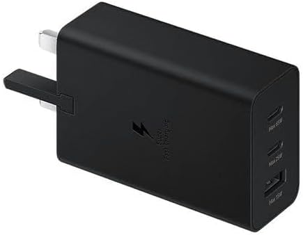 One Charger. Three Devices. Maximum Power. Samsung 65W Power Adapter Trio Black EP-T6530NBEGAE with three charging ports and Super Fast Charging support