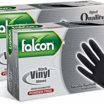 Falcon black powder free vinyl gloves large 2 packs 100 pieces