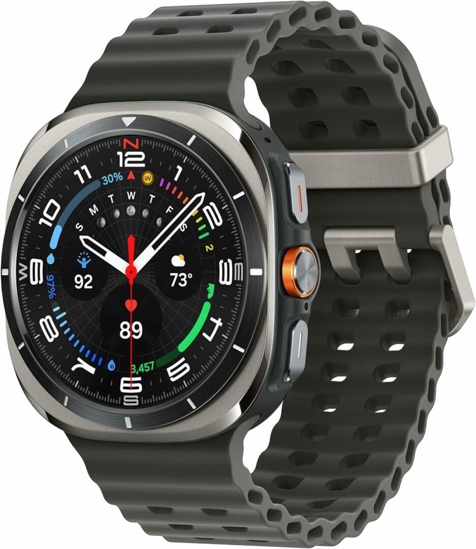 Built for Adventure. Powered by Intelligence. Samsung Galaxy Watch Ultra 47mm LTE AI smartwatch in Titanium Silver with GPS, heart rate monitoring, sleep tracking, fitness tracking, and premium titanium design
